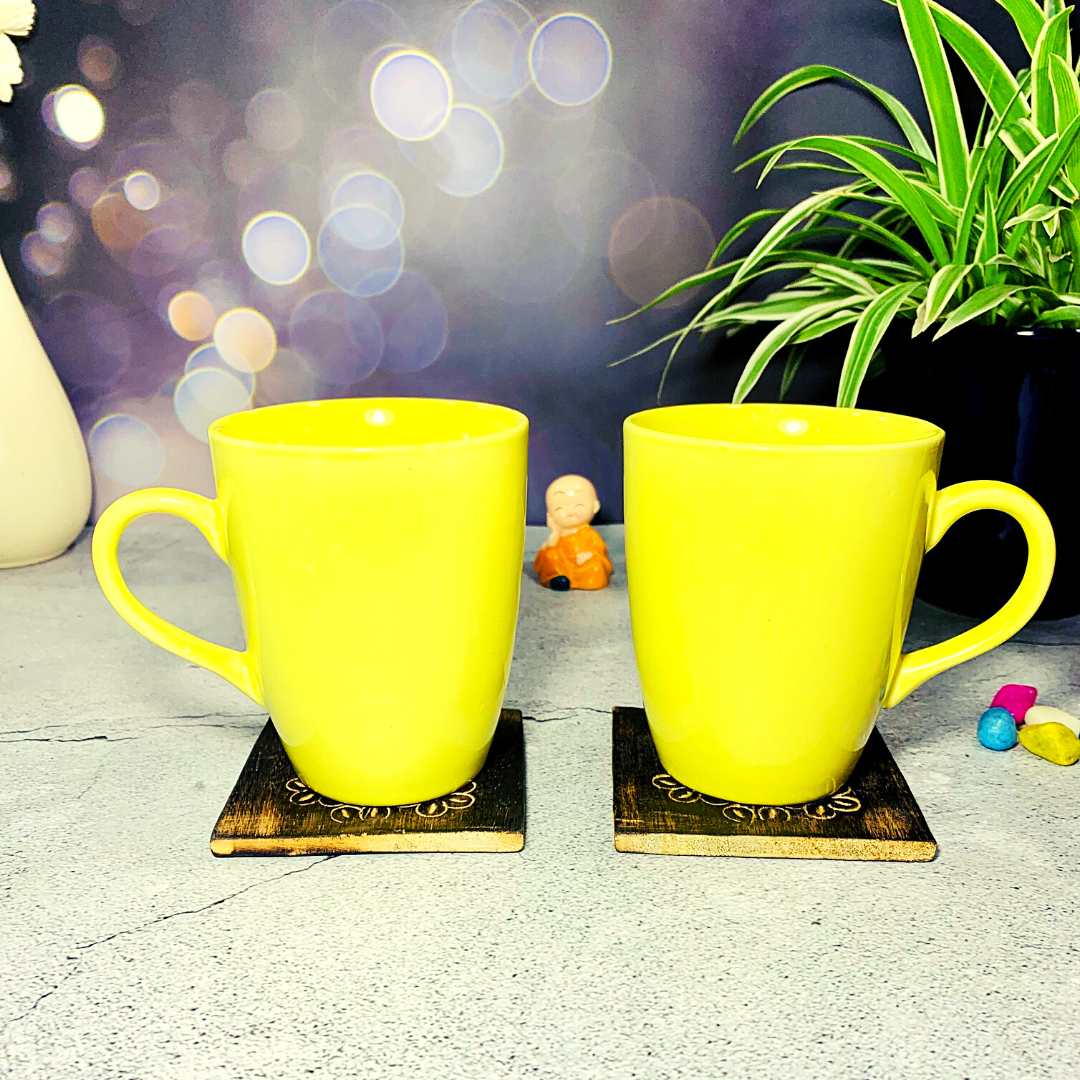 Homefrills Ceramic Hand Crafted Glossy Ceramic Solid Colour Yellow Coffee Mug Combo Suitable for Coffee, Tea, Juice, Cappuccino, etc. (275ml) Set of 2